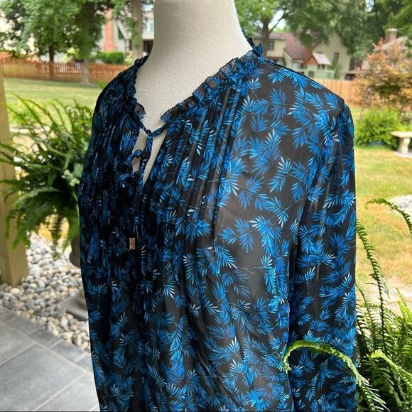 PLUS SIZE Liz Claiborne Sheer Long-sleeved Blouse Blue & Black size XXL - Picture 9 of 10